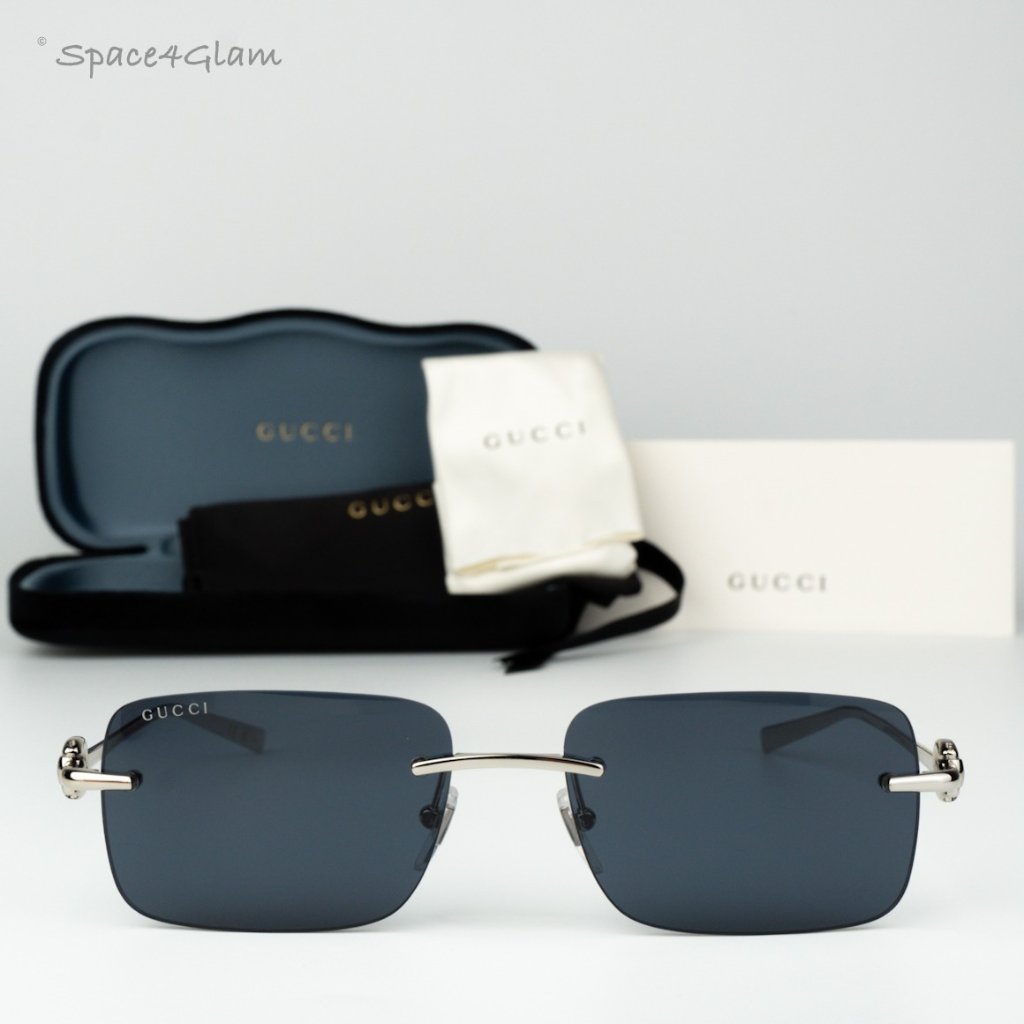 Gucci Men Sunglasses Silver Blue Rectangle Gg1703s 003 Brand New